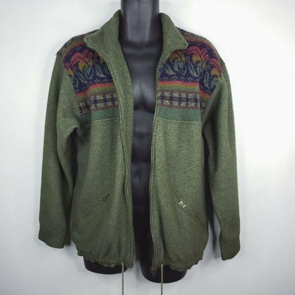 Tulchan Sage Green Zip Front Fleece Jacket M Wool Knit Panel Accent - Picture 2 of 9